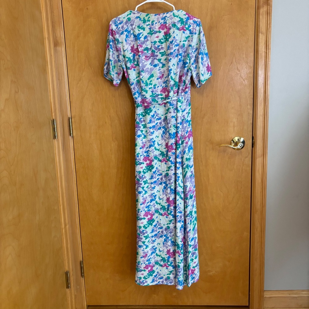 Boii XS Floral Maxi Wrap Dress Short Sleeve V Neck Casual Bohemian - Picture 6 of 8